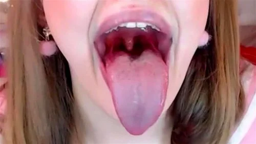 mouth fetish, mouth, long tongue, brunette