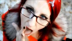 Goth redhead gets a huge facial