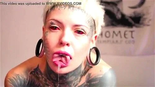 fetish, splitted tongue, gothic tattooed slut, goth