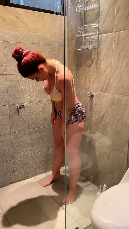 fetish, small tits, redhead, bath