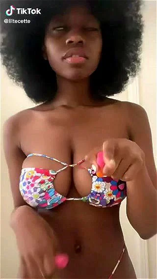 bikini babe, ebony, big tits, tiktok