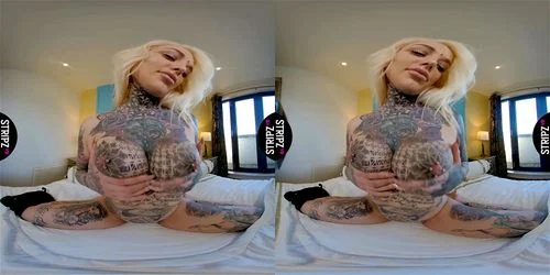 virtual reality, masturbation solo, tattooed babe, blonde