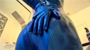 Ella Hollywood in blue latex