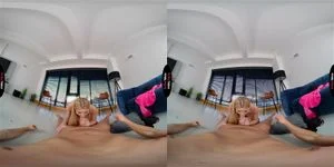 Beauty 4K POV blowjob from blonde on blue couch