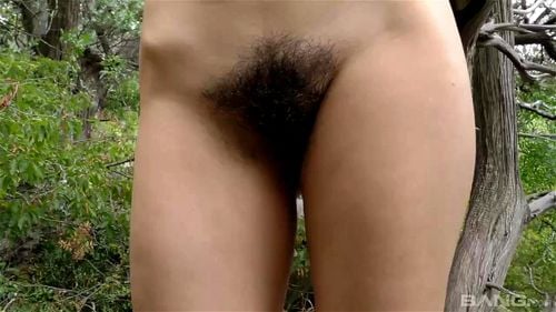 Hairy Ole Nina fingers her hairy pussy on a camping trip