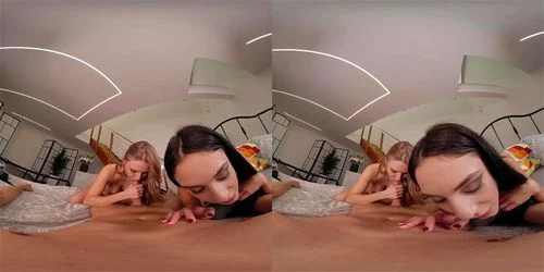 virtual reality, threesome, vr, blonde