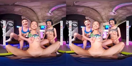 shaved pussy, virtual reality, lesbian, threesome