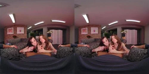 virtual reality, threesome anal, vr, brunette