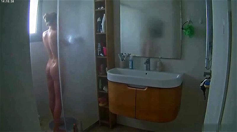 Nice blonde bathes and shaving on shower