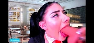 Horny ahegao schoolgirl Latina sucks dildo