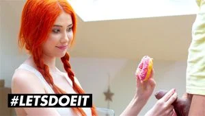 BITCHESABROAD - Big Tits Redhead Gets Pounded For A Donut - LETSDOEIT