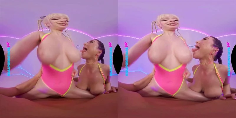 Oil and big natural tits mix will in VR threesome Oil and big natural tits mix will in VR threesome