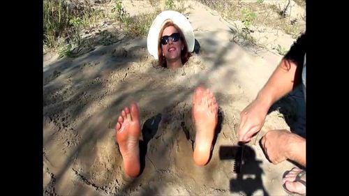 italian, beach, ticklish feet, buried