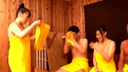 threesome, big ass, japanese sauna, asian