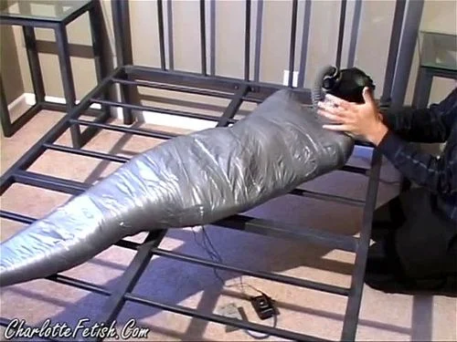 mummification, taped up, bed bondage, hooded