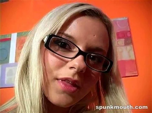 cumshot, blonde, deep throat, glasses