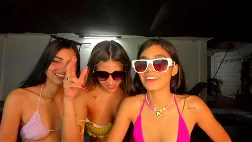 latina, three girls, small tits, brunette