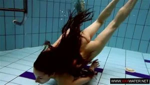 Brunette with long hair underwater cutie Janka