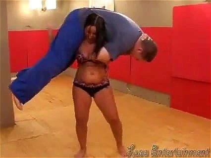 babe, mixed wrestling, big ass, lift and carry