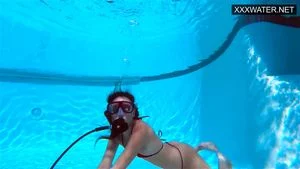 Lana Tanga in red lingerie masturbating underwater