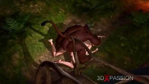 Minotaur fucks beautiful young fairies in fairy forest