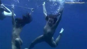 3 Hot Girls swim and have fun in the sea
