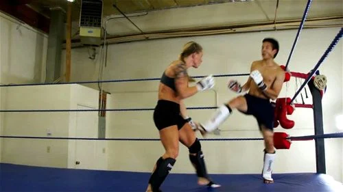 mixed wrestling, blonde, man vs woman, mature
