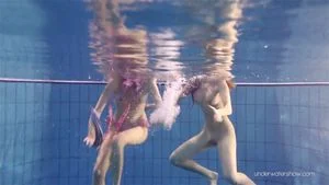 Blonde and brunette Duna and Nastya underwater cuties