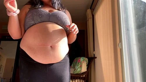 big tits, bbw belly play, amateur, fat belly