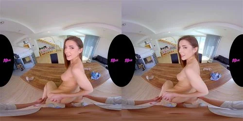 brunette, virtual reality, text, small tits