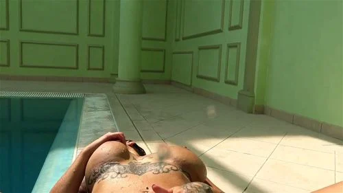 butt, huge tits, solo female, pool