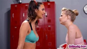 Cheerleaders Coco Lovecock and Eliza Ibarra squirting all over locker room