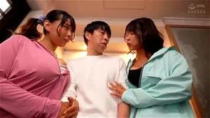 Chubby, big tits, tanned gal’s harem, eating out guys in close formation! in TOKYO