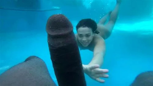underwater sex, big dick, pool fuck, ebony