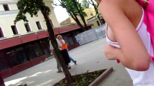 street, blonde, tits, bouncing boobs