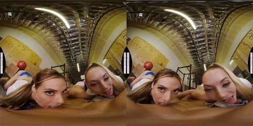 blonde, virtual reality, small tits, foursome