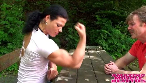 strong woman, fbb domination, armwrestling, fbb boobs