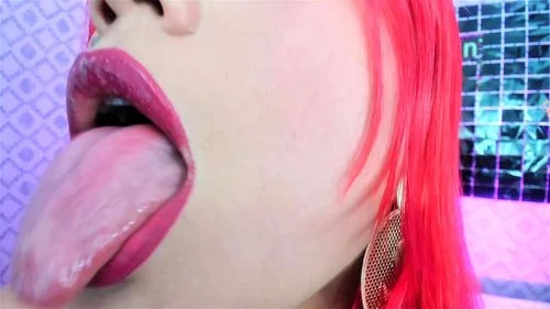 dsl lips, redhead, solo, tongue fetish