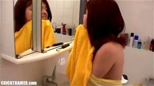 Teen is brushing her teeth with cum