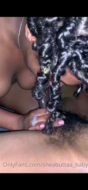 Creampie ebony blowjob to fan