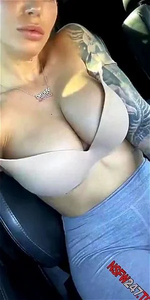 HOT BIG TITS CHICK CUM IN CAR WITH CUCUMBER