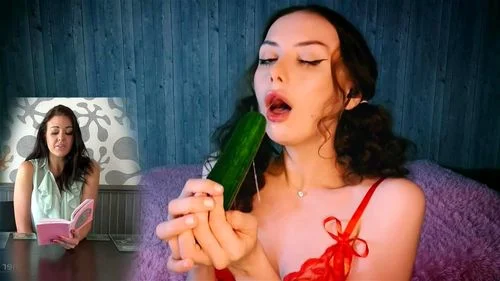 cucumber, masturbation, reading orgasm, deep throat