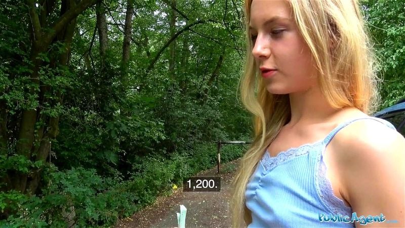 Public Agent Horny blondes tight body fucked for cash in forest