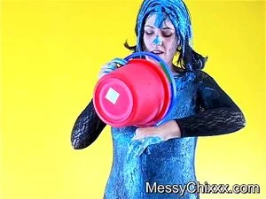 WNMC Blue Red Purple Slime in Bodysuit then Naked