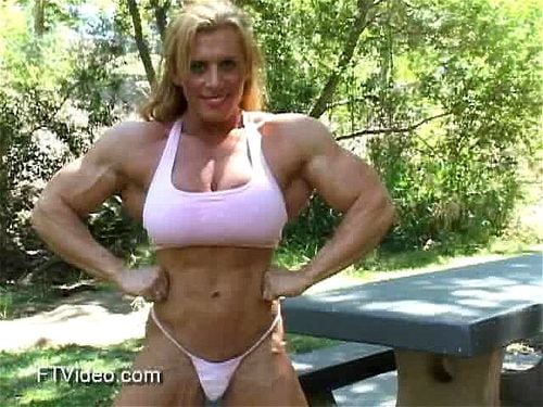 female muscle, big tits, blonde, female bodybuilder
