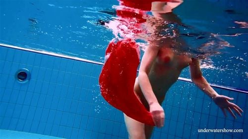 public, red dress, big tits, Underwater Show
