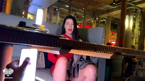 Came on a date with LUSH VIBRO TOY in pussy, public MASTURBATE under the table