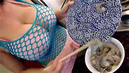 Huge Fake Boobs Cooking Show