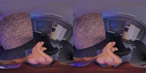 VR HD babe rides reverse in a dim room