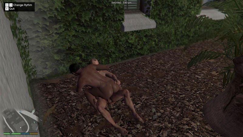 Trevor fucking a hot ebony chick in the bushes